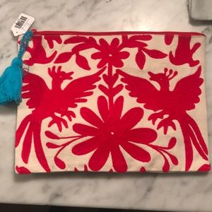 Embroidered canvas pouch/clutch NWT